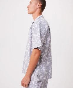 Afends Mens Tribal - Unisex Organic Cuban Short Sleeve Shirt - Silver