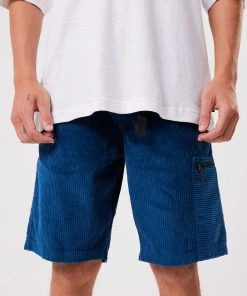 Clothing Afends Mens Anderson - Hemp Corduroy Elastic Waist Shorts - Cobalt