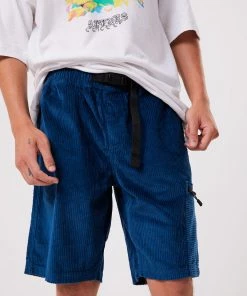 Clothing Afends Mens Anderson - Hemp Corduroy Elastic Waist Shorts - Cobalt