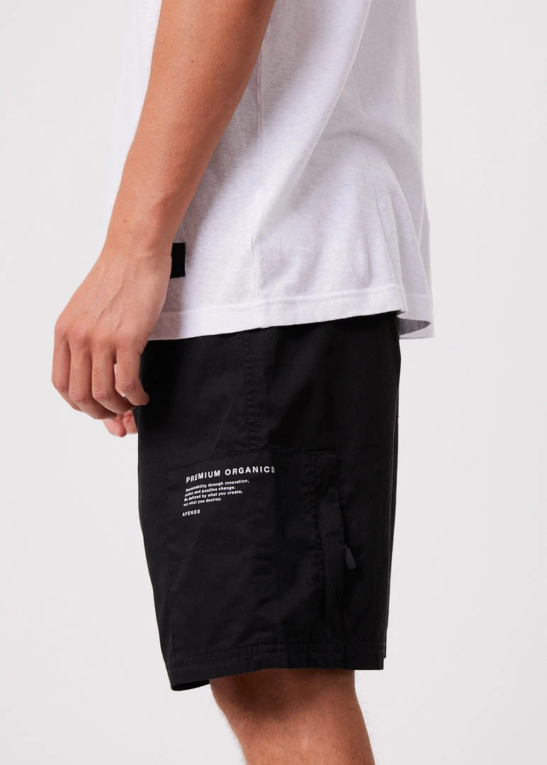 Afends Mens Baywatch Utility - Organic Elastic Waist Shorts - Black 2 Afends Mens Baywatch Utility - Organic Elastic Waist Shorts - Black