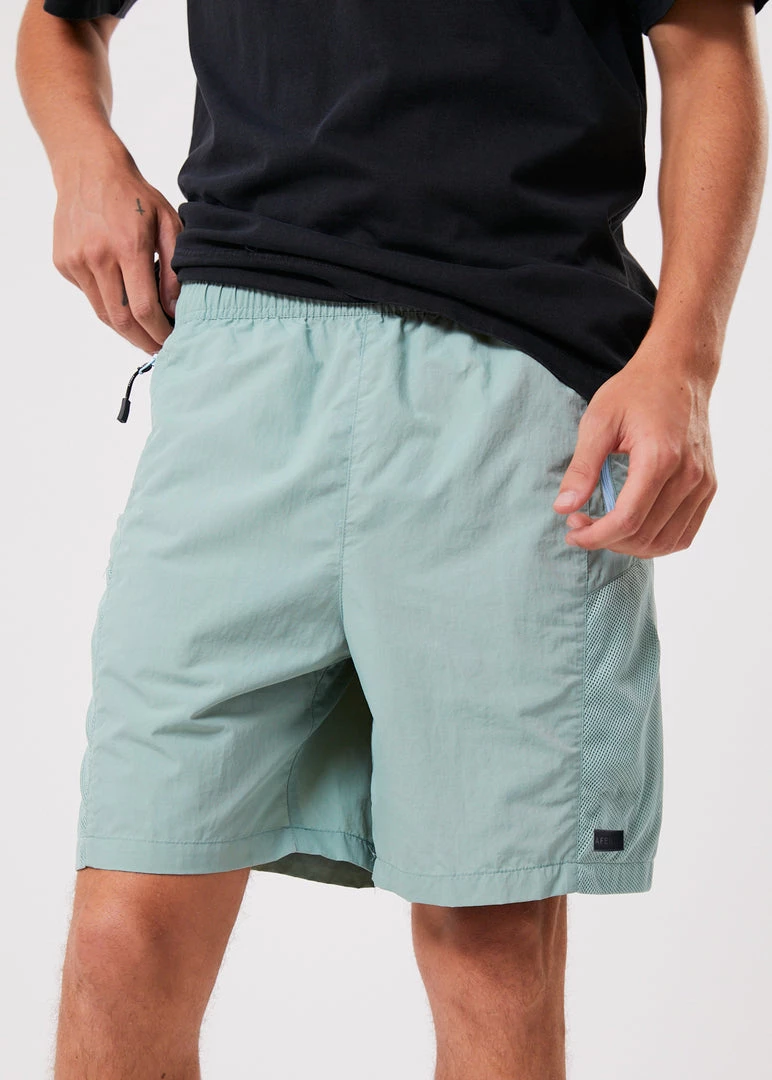 Clothing Afends Mens Patrol - Unisex Recycled Elastic Waist Shorts - Sage 3 Clothing Afends Mens Patrol - Unisex Recycled Elastic Waist Shorts - Sage