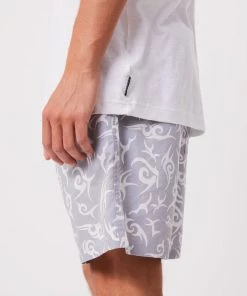 Afends Mens Tribal Baywatch - Organic Elastic Waist Shorts - Silver