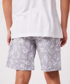 Afends Mens Tribal Baywatch - Organic Elastic Waist Shorts - Silver