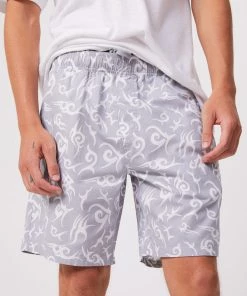Afends Mens Tribal Baywatch - Organic Elastic Waist Shorts - Silver