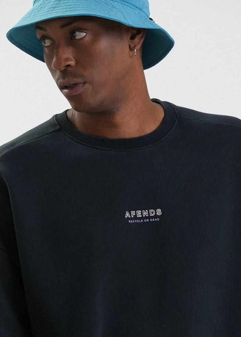 Clothing Afends Mens Misprint - Recycled Crew Neck Jumper - Faded Black 2 Clothing Afends Mens Misprint - Recycled Crew Neck Jumper - Faded Black