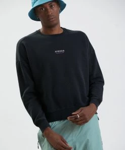 Clothing Afends Mens Misprint - Recycled Crew Neck Jumper - Faded Black