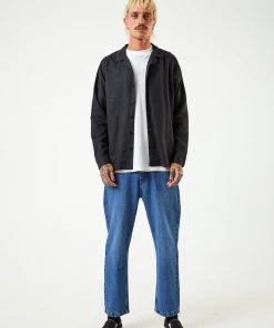 Afends Mens Critical - Hemp Cuban Long Sleeve Shirt - Black EVERYDAY ESSENTIALS 6 Afends Mens Critical - Hemp Cuban Long Sleeve Shirt - Black EVERYDAY ESSENTIALS