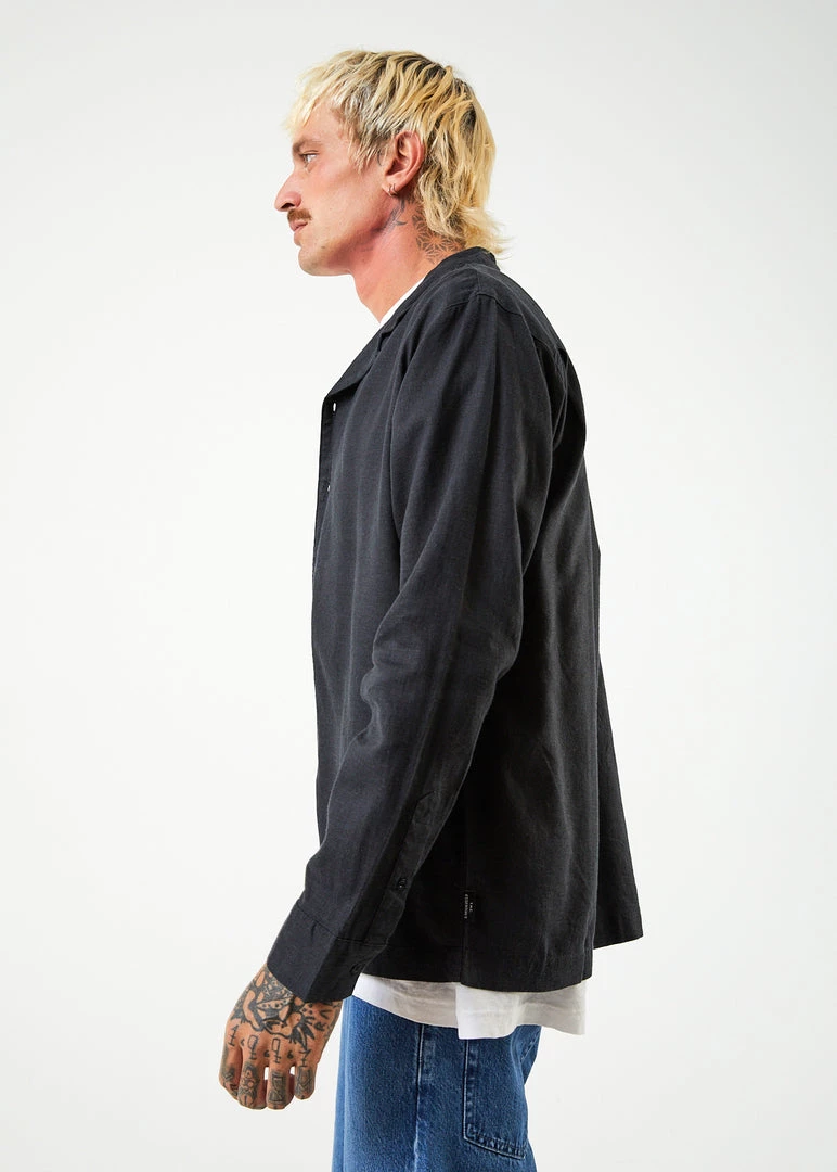 Afends Mens Critical - Hemp Cuban Long Sleeve Shirt - Black EVERYDAY ESSENTIALS 4 Afends Mens Critical - Hemp Cuban Long Sleeve Shirt - Black EVERYDAY ESSENTIALS