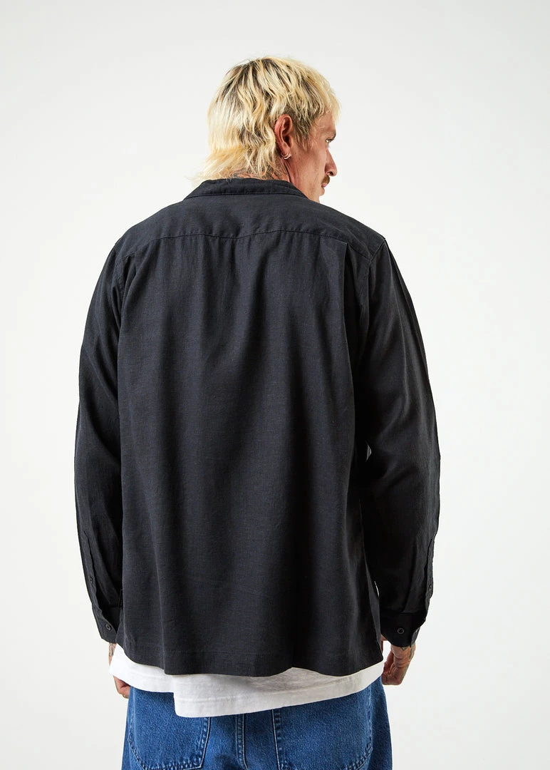 Afends Mens Critical - Hemp Cuban Long Sleeve Shirt - Black EVERYDAY ESSENTIALS 2 Afends Mens Critical - Hemp Cuban Long Sleeve Shirt - Black EVERYDAY ESSENTIALS