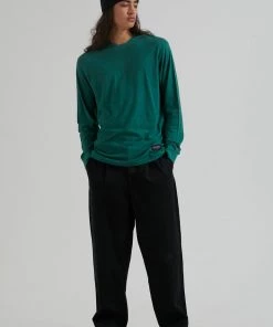 Afends Mens Essential - Hemp Retro Long Sleeve T-Shirt - Emerald