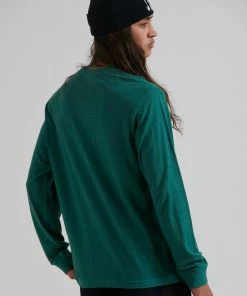 Afends Mens Essential - Hemp Retro Long Sleeve T-Shirt - Emerald