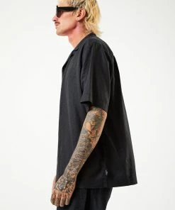 Afends Mens Daily - Hemp Cuban Short Sleeve Shirt - Black