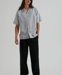 EVERYDAY ESSENTIALS Afends Mens Daily - Hemp Cuban Short Sleeve Shirt - Grey