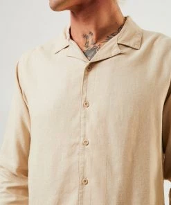Afends Mens Critical - Hemp Cuban Long Sleeve Shirt - Bone