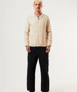 Afends Mens Critical - Hemp Cuban Long Sleeve Shirt - Bone