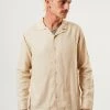 Afends Mens Critical - Hemp Cuban Long Sleeve Shirt - Bone