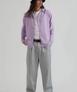 Afends Mens Critical - Hemp Cuban Long Sleeve Shirt - Orchid