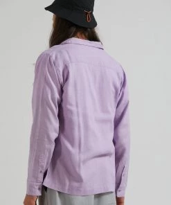 Afends Mens Critical - Hemp Cuban Long Sleeve Shirt - Orchid
