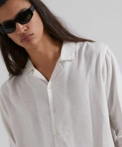 EVERYDAY ESSENTIALS Afends Mens Critical - Hemp Cuban Long Sleeve Shirt - White