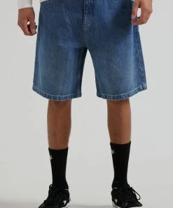 Afends Mens Lil C - Hemp Denim Baggy Shorts - Authentic Blue DENIM EDIT