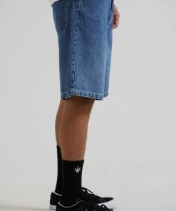 Afends Mens Lil C - Hemp Denim Baggy Shorts - Authentic Blue DENIM EDIT 8 Afends Mens Lil C - Hemp Denim Baggy Shorts - Authentic Blue DENIM EDIT