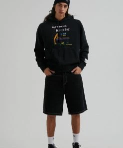 Afends Mens Lil C - Organic Denim Baggy Shorts - Washed Black DENIM EDIT