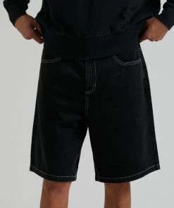 Afends Mens Lil C - Organic Denim Baggy Shorts - Washed Black DENIM EDIT