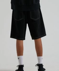 Afends Mens Lil C - Organic Denim Baggy Shorts - Washed Black DENIM EDIT