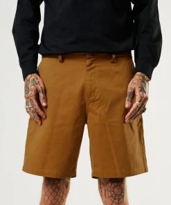 Afends Mens Ninety Twos - Recycled Fixed Waist Shorts - Chestnut Clothing