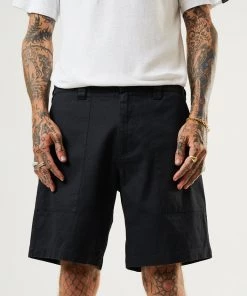 Afends Mens Chess Club - Hemp Relaxed Shorts - Black