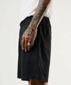 Afends Mens Chess Club - Hemp Relaxed Shorts - Black