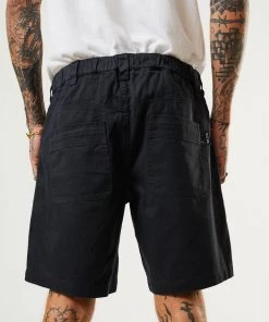 Afends Mens Chess Club - Hemp Relaxed Shorts - Black