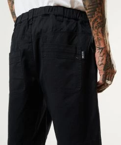 Afends Mens Chess Club - Hemp Relaxed Shorts - Black