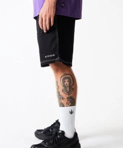 Clothing Afends Mens Ninety Eights - Organic Elastic Waist Shorts - Black