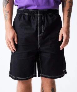 Clothing Afends Mens Ninety Eights - Organic Elastic Waist Shorts - Black