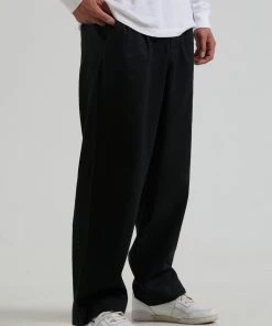 Afends Mens Fat Cat - Hemp Wide Leg Suit Pants - Black EVERYDAY ESSENTIALS