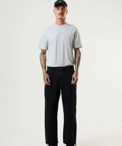 Afends Mens Richmond - Organic Denim Baggy Workwear Jeans - Washed Black DENIM EDIT