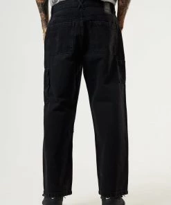 Afends Mens Richmond - Organic Denim Baggy Workwear Jeans - Washed Black DENIM EDIT