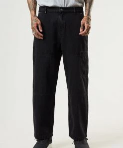 Afends Mens Richmond - Organic Denim Baggy Workwear Jeans - Washed Black DENIM EDIT