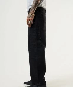 Afends Mens Richmond - Organic Denim Baggy Workwear Jeans - Washed Black DENIM EDIT