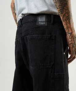 Afends Mens Richmond - Organic Denim Baggy Workwear Jeans - Washed Black DENIM EDIT