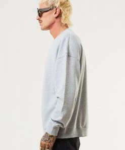 Afends Mens Sativa - Hemp Crew Neck Jumper - Shadow Grey Marle