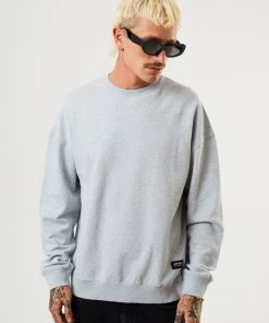 Afends Mens Sativa - Hemp Crew Neck Jumper - Shadow Grey Marle