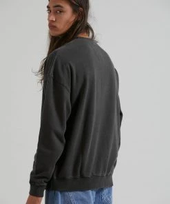 EVERYDAY ESSENTIALS Afends Mens Sativa - Hemp Crew Neck Jumper - Stone Black