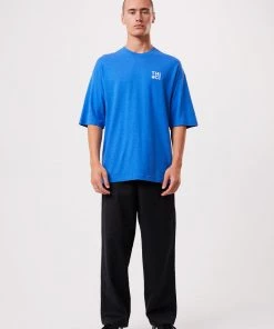 Afends Mens Rolled Up - Hemp Oversized T-Shirt - Electric Blue Clothing