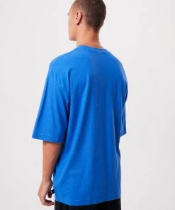 Afends Mens Rolled Up - Hemp Oversized T-Shirt - Electric Blue Clothing