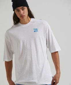 Afends Mens Rolled Up - Hemp Oversized T-Shirt - White Clothing