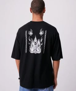 Clothing Afends Mens Actual Pain - Hemp Oversized Graphic T-Shirt - Black