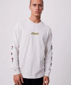 Afends Mens Mushy - Recycled Long Sleeve Graphic T-Shirt - Off White