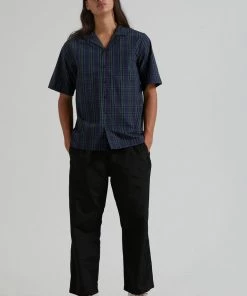 Afends Mens Doomsday - Organic Cuban Short Sleeve Shirt - Midnight Clothing